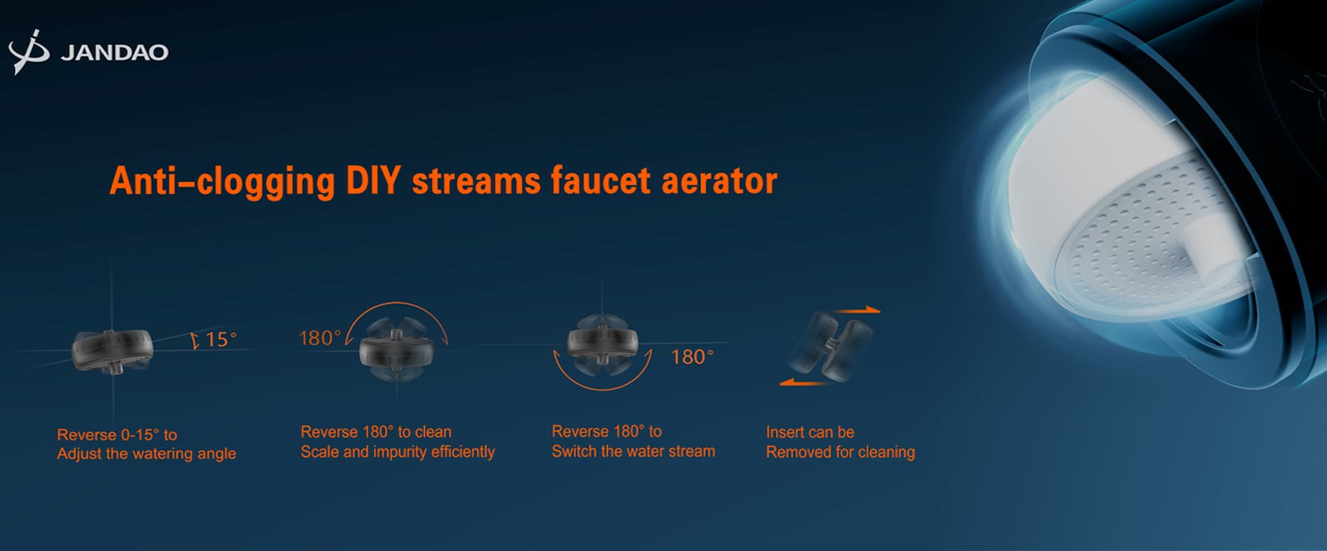 Easy clean, Anti-clogging faucet aerator, Flipping aerator, Self-cleaning faucet aerator